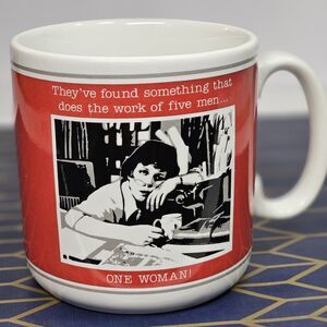 Vtg Black White Coffee Cup Red Mug Comic Strip One Woman Does The Work / Japan